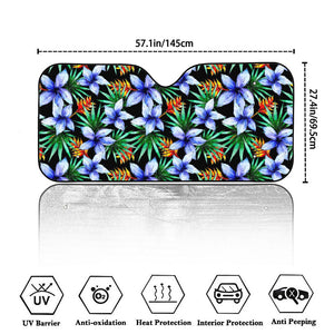 Blue Hawaiian Wildflowers Pattern Print Car Windshield Sun Shade