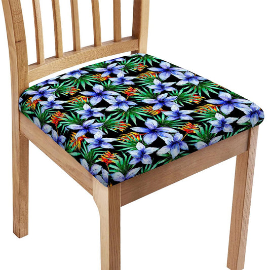 Blue Hawaiian Wildflowers Pattern Print Chair Cushion Cover
