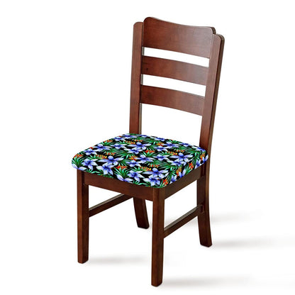 Blue Hawaiian Wildflowers Pattern Print Chair Cushion Cover