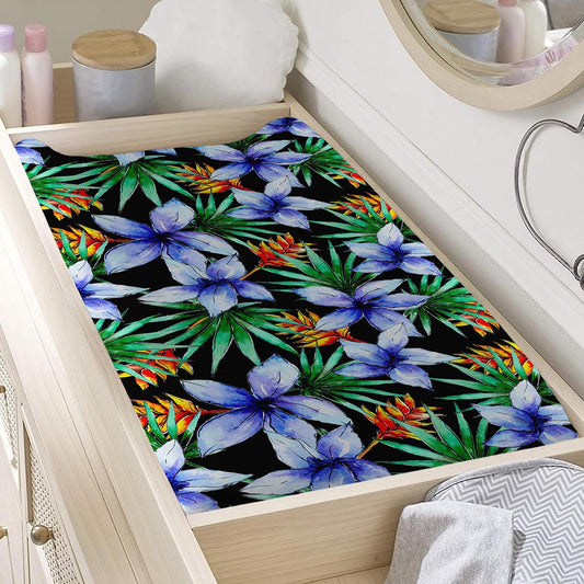 Blue Hawaiian Wildflowers Pattern Print Changing Pad Cover