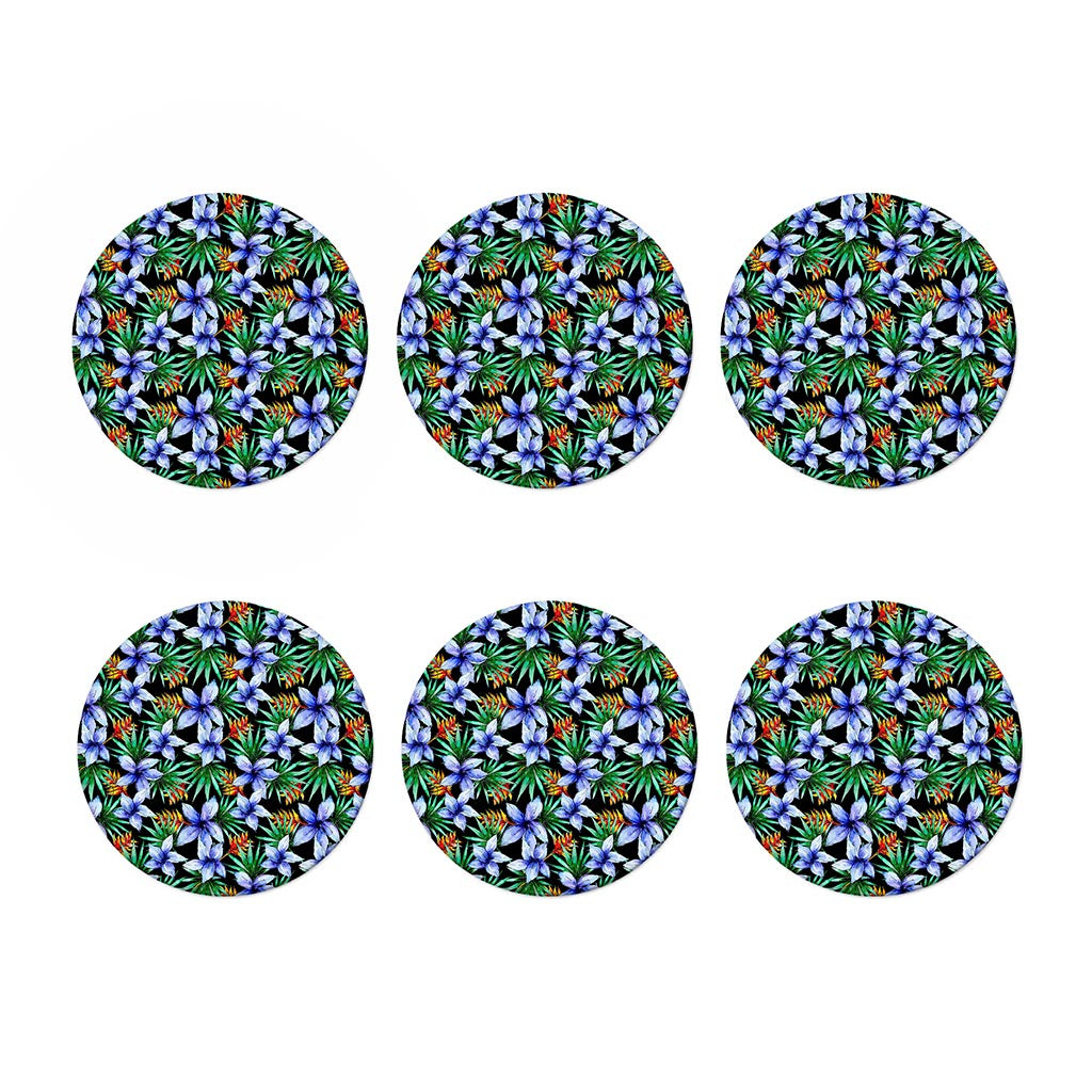 Blue Hawaiian Wildflowers Pattern Print Coaster Set
