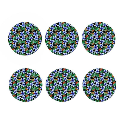 Blue Hawaiian Wildflowers Pattern Print Coaster Set