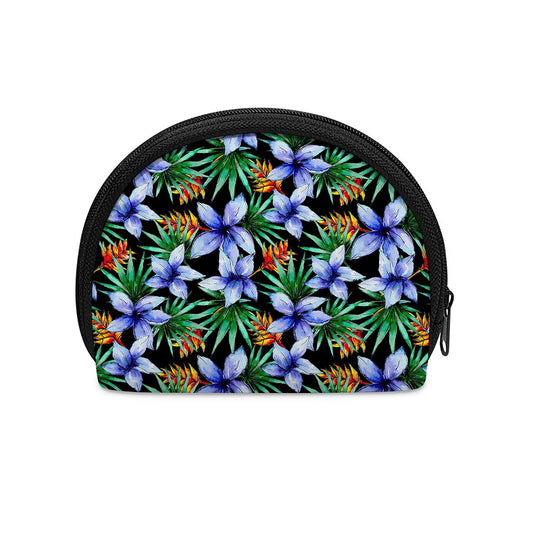 Blue Hawaiian Wildflowers Pattern Print Coin Purse