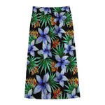 Blue Hawaiian Wildflowers Pattern Print Cotton Front Slit Maxi Skirt
