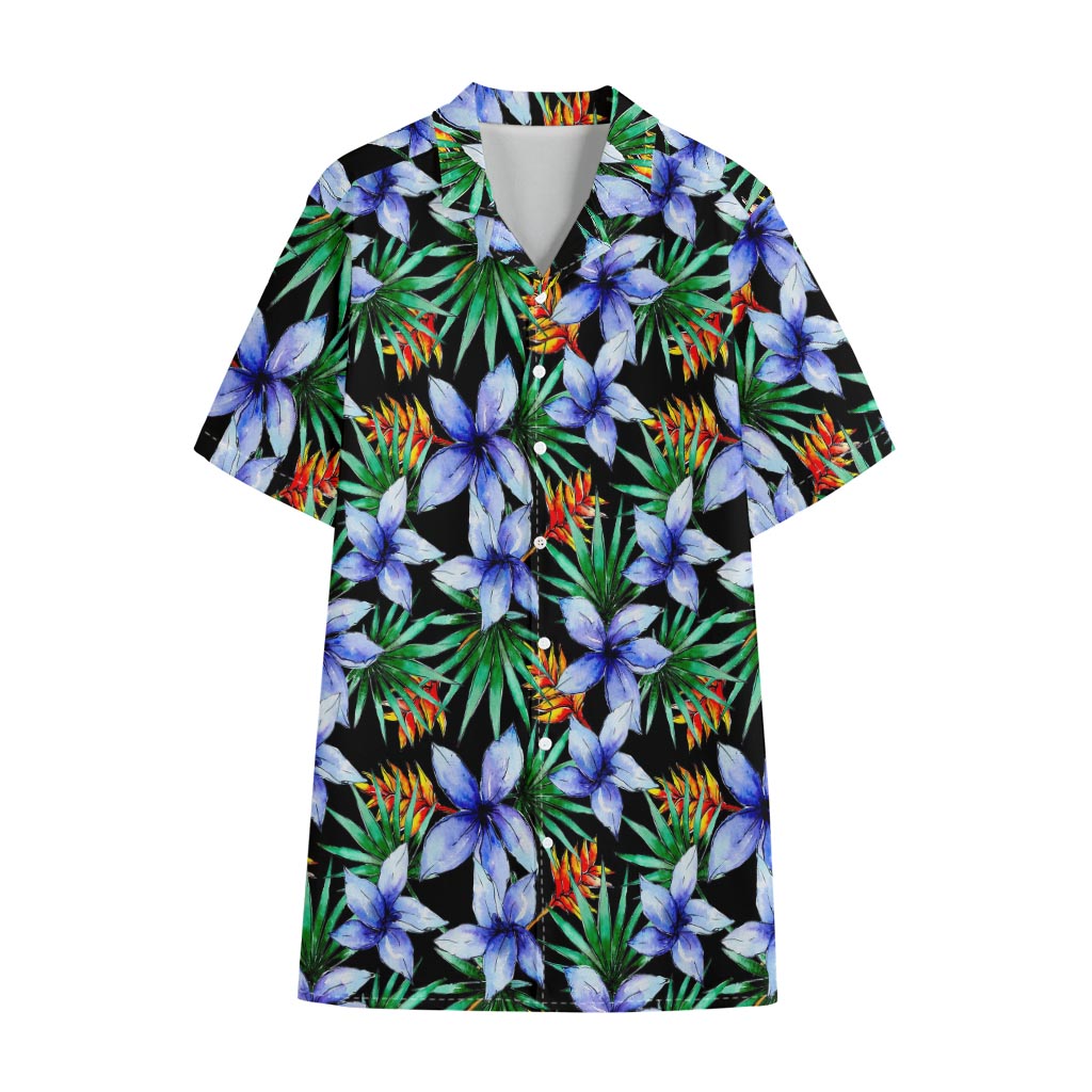 Blue Hawaiian Wildflowers Pattern Print Cotton Hawaiian Shirt