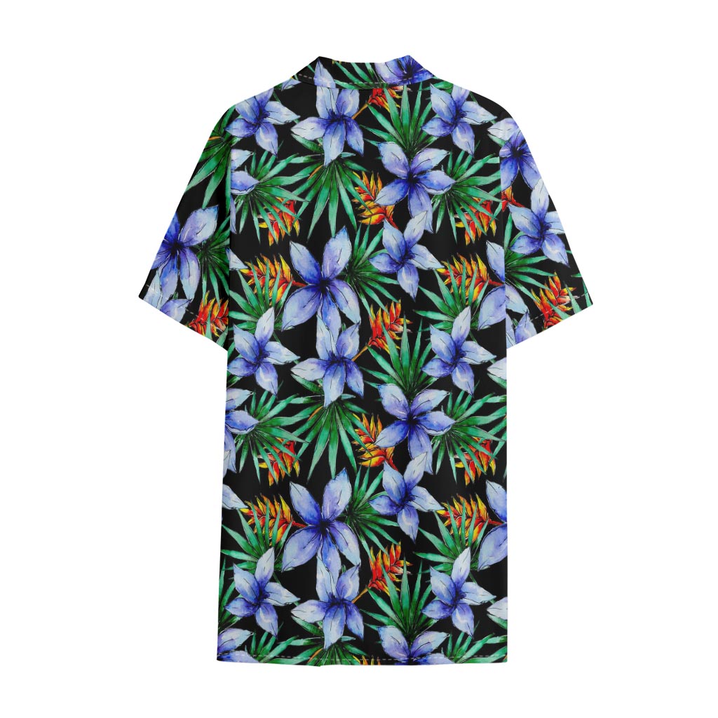 Blue Hawaiian Wildflowers Pattern Print Cotton Hawaiian Shirt