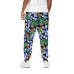 Blue Hawaiian Wildflowers Pattern Print Cotton Pants