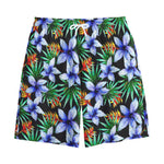 Blue Hawaiian Wildflowers Pattern Print Cotton Shorts