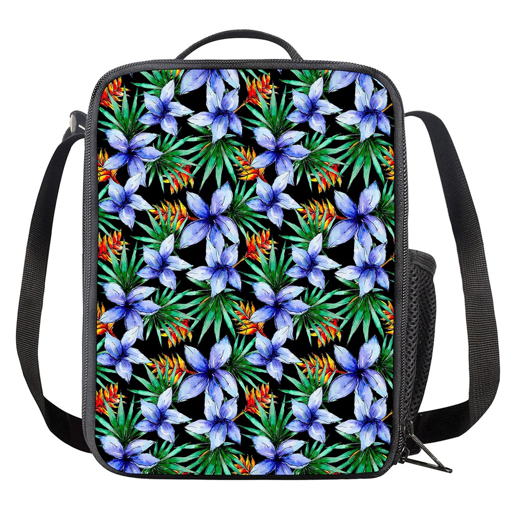 Blue Hawaiian Wildflowers Pattern Print Crossbody Lunch Bag