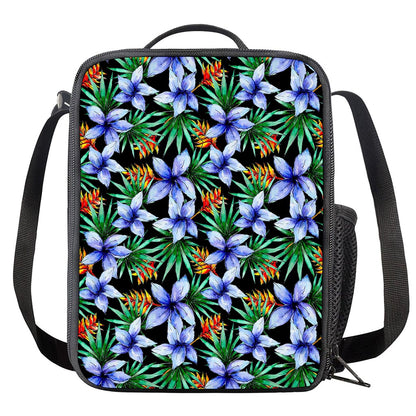 Blue Hawaiian Wildflowers Pattern Print Crossbody Lunch Bag