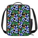 Blue Hawaiian Wildflowers Pattern Print Crossbody Lunch Bag