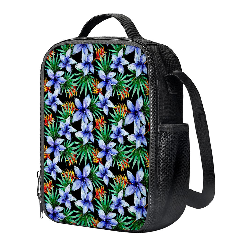 Blue Hawaiian Wildflowers Pattern Print Crossbody Lunch Bag