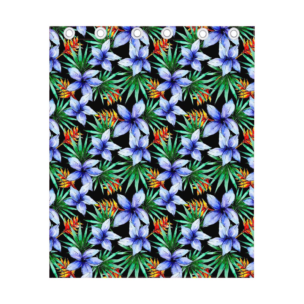 Blue Hawaiian Wildflowers Pattern Print Curtain