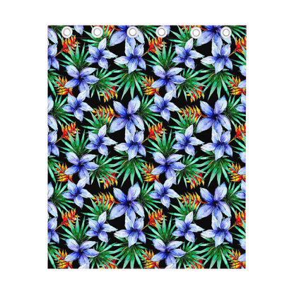 Blue Hawaiian Wildflowers Pattern Print Curtain