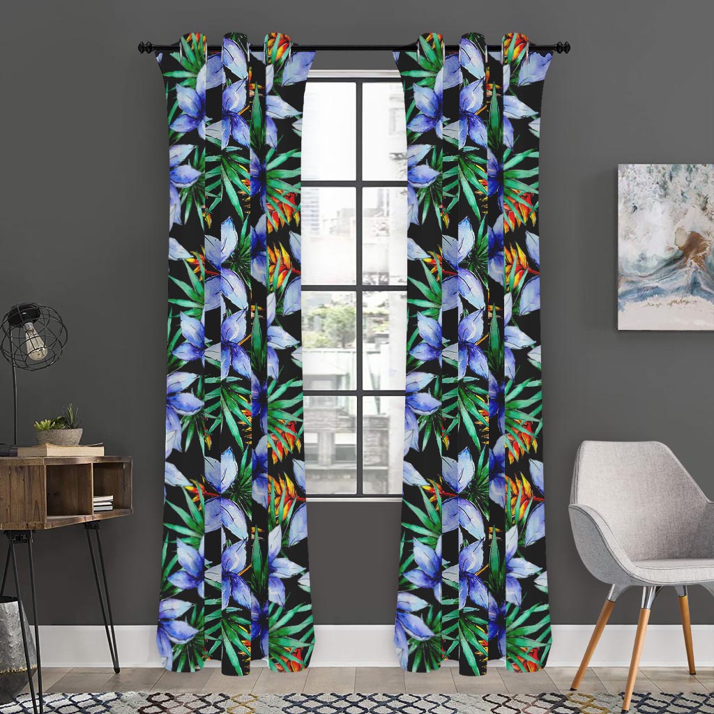 Blue Hawaiian Wildflowers Pattern Print Curtain