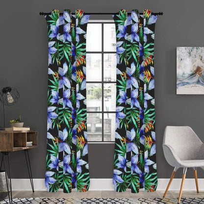 Blue Hawaiian Wildflowers Pattern Print Curtain