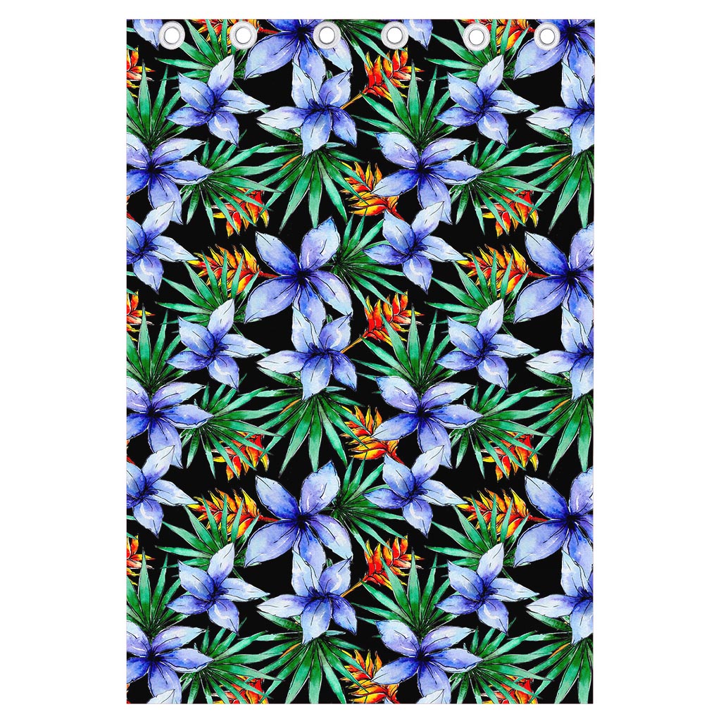 Blue Hawaiian Wildflowers Pattern Print Curtain