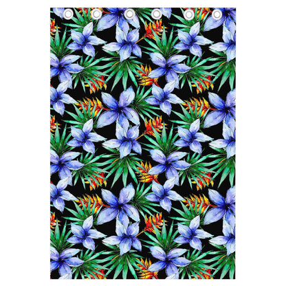 Blue Hawaiian Wildflowers Pattern Print Curtain