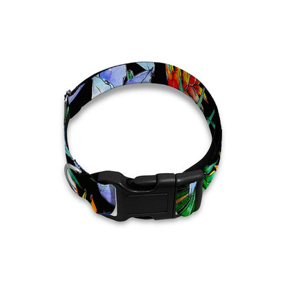 Blue Hawaiian Wildflowers Pattern Print Dog Collar