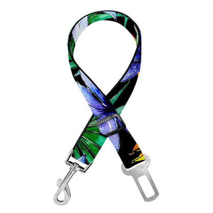 Blue Hawaiian Wildflowers Pattern Print Dog Seat Belt