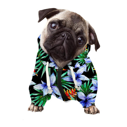 Blue Hawaiian Wildflowers Pattern Print Dog Zip Up Hoodie