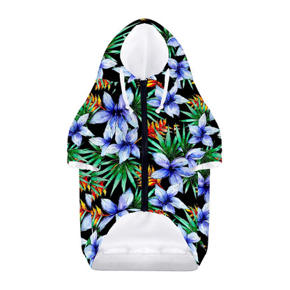 Blue Hawaiian Wildflowers Pattern Print Dog Zip Up Hoodie