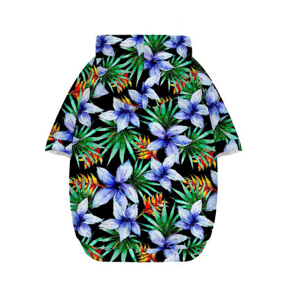 Blue Hawaiian Wildflowers Pattern Print Dog Zip Up Hoodie