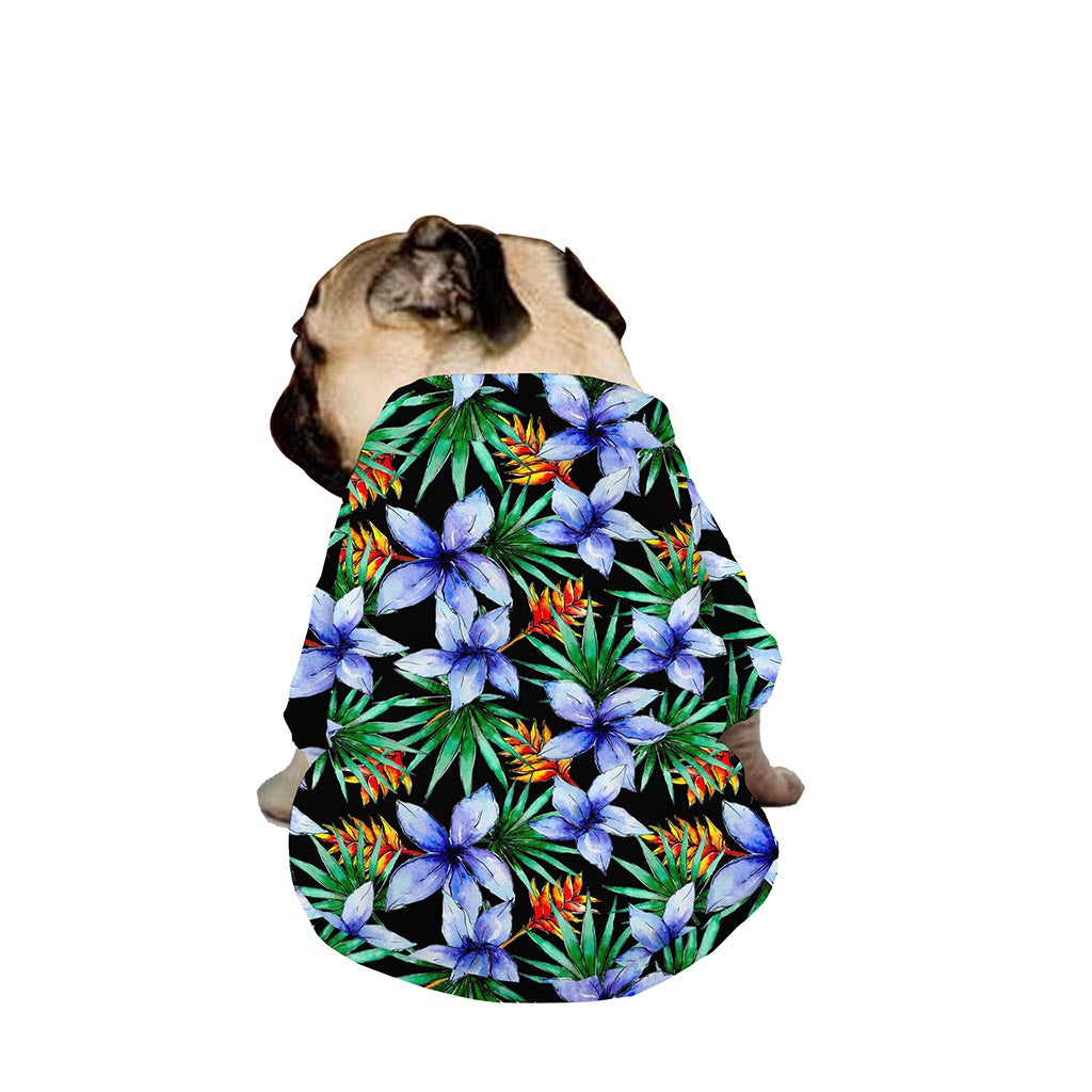 Blue Hawaiian Wildflowers Pattern Print Dog Zip Up Jacket