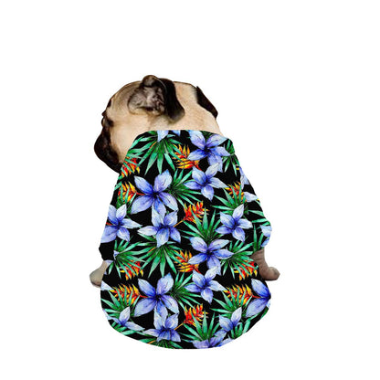 Blue Hawaiian Wildflowers Pattern Print Dog Zip Up Jacket