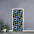 Blue Hawaiian Wildflowers Pattern Print Door Sticker