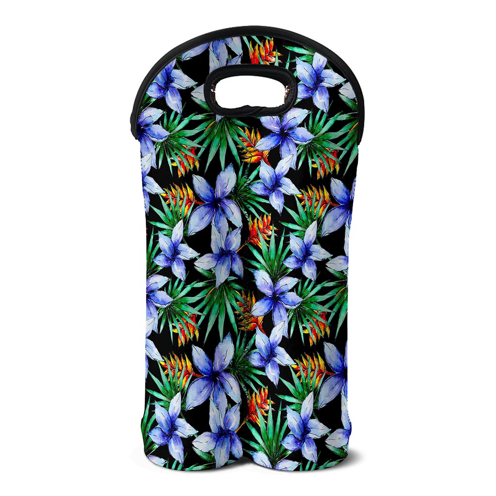 Blue Hawaiian Wildflowers Pattern Print Double Neoprene Wine Tote