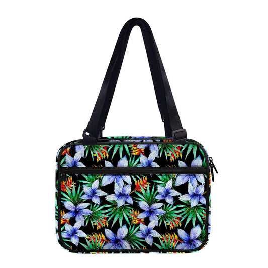 Blue Hawaiian Wildflowers Pattern Print Double Strap Bible Bag
