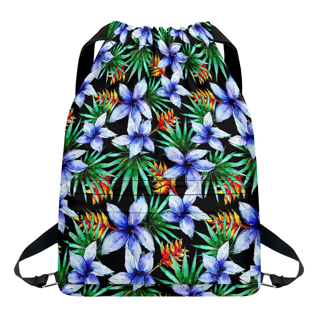 Blue Hawaiian Wildflowers Pattern Print Drawstring Backpack