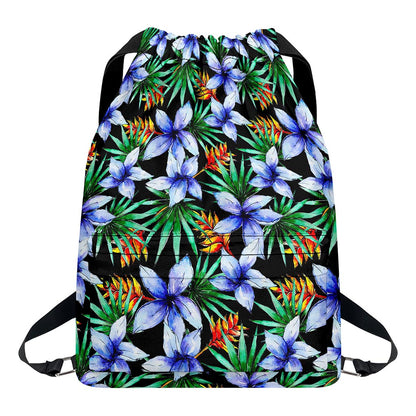 Blue Hawaiian Wildflowers Pattern Print Drawstring Backpack