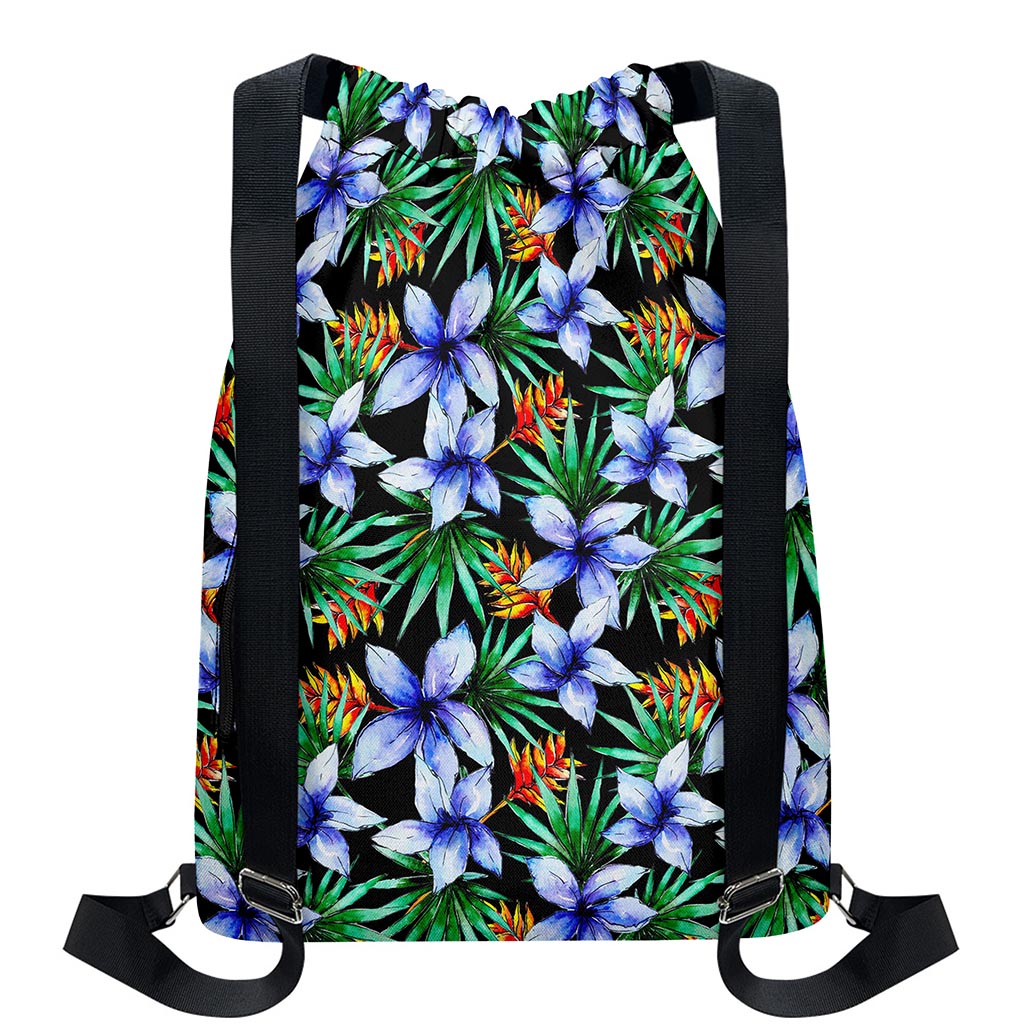 Blue Hawaiian Wildflowers Pattern Print Drawstring Backpack