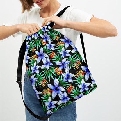 Blue Hawaiian Wildflowers Pattern Print Drawstring Backpack