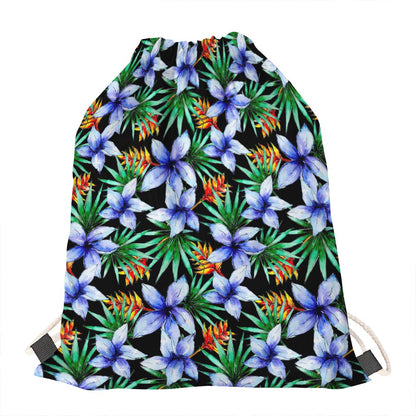 Blue Hawaiian Wildflowers Pattern Print Drawstring Bag