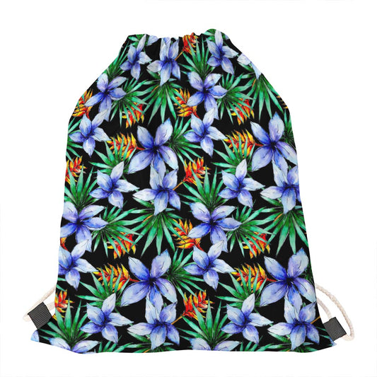 Blue Hawaiian Wildflowers Pattern Print Drawstring Bag