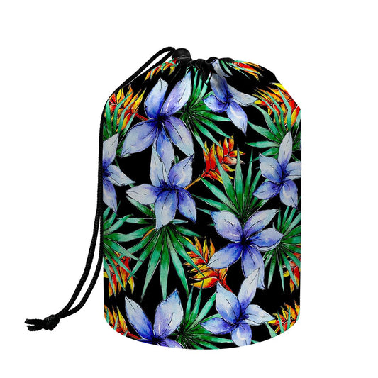 Blue Hawaiian Wildflowers Pattern Print Drawstring Makeup Bag