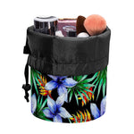 Blue Hawaiian Wildflowers Pattern Print Drawstring Makeup Bag