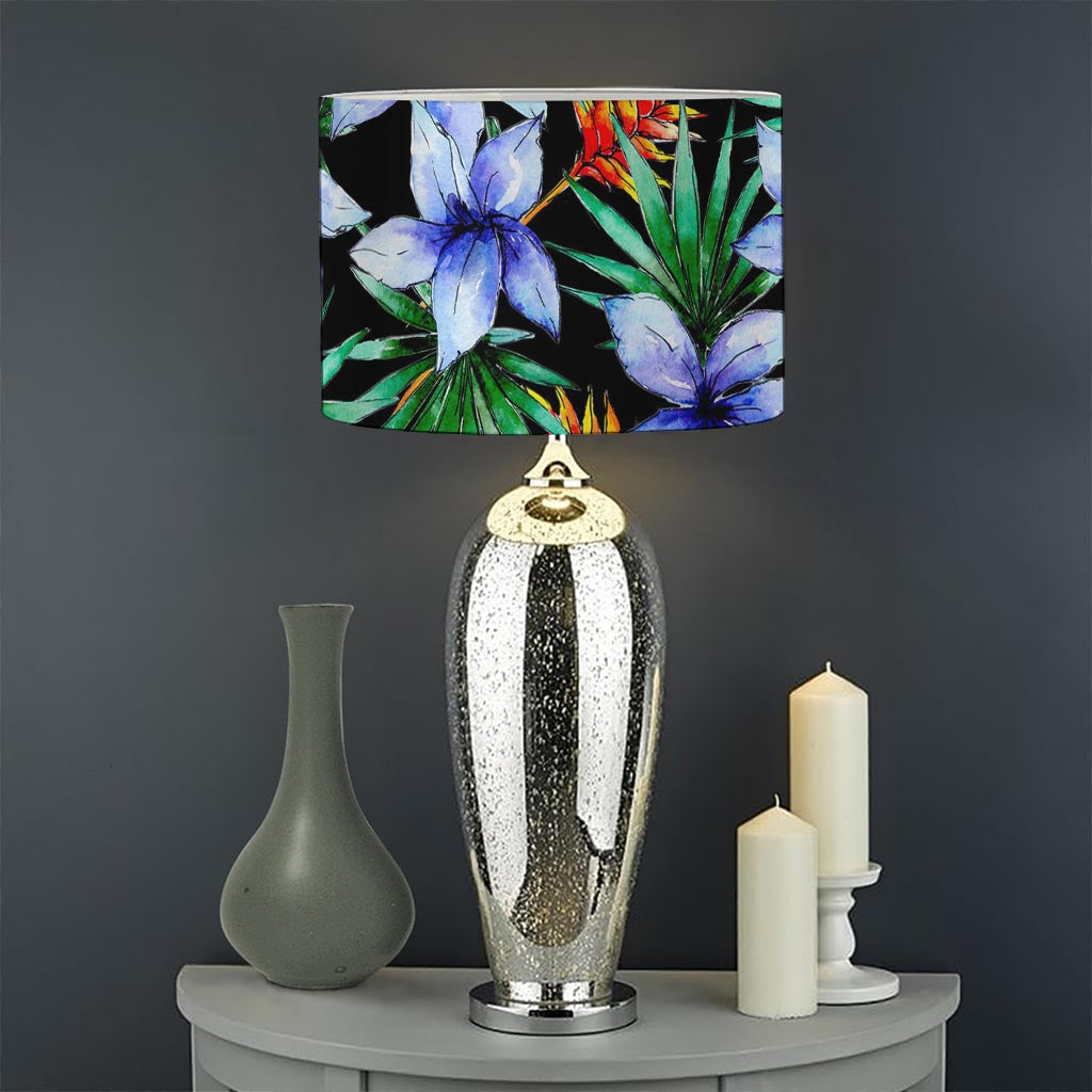 Blue Hawaiian Wildflowers Pattern Print Drum Lamp Shade
