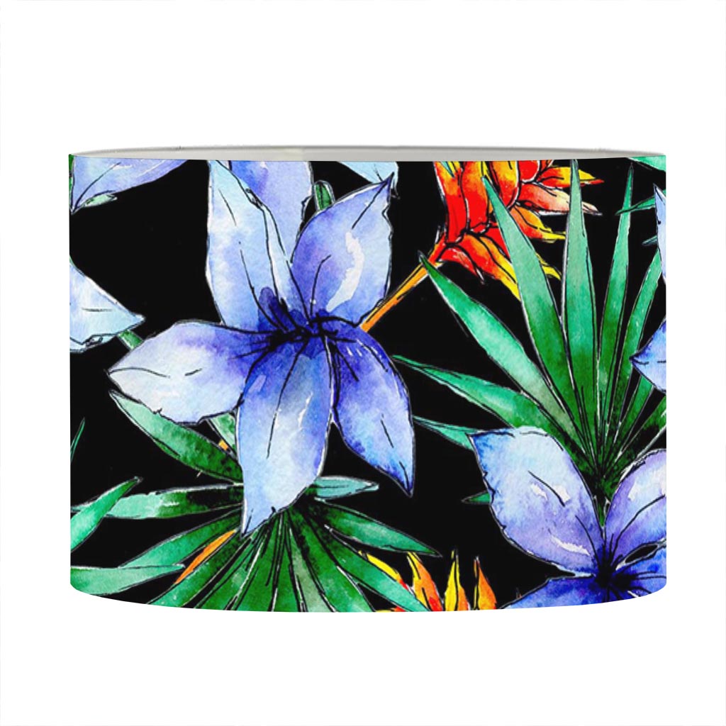 Blue Hawaiian Wildflowers Pattern Print Drum Lamp Shade