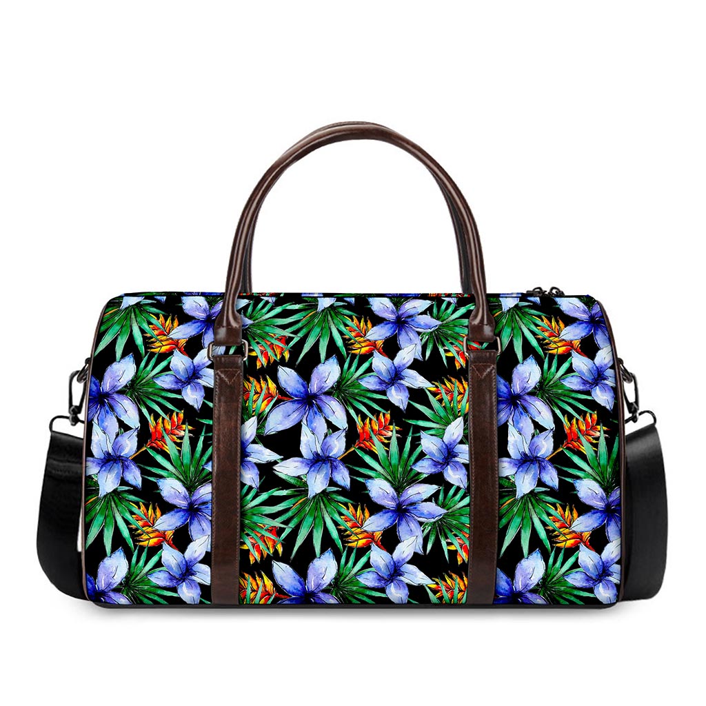 Blue Hawaiian Wildflowers Pattern Print Duffle Bag