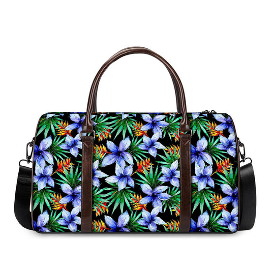 Blue Hawaiian Wildflowers Pattern Print Duffle Bag