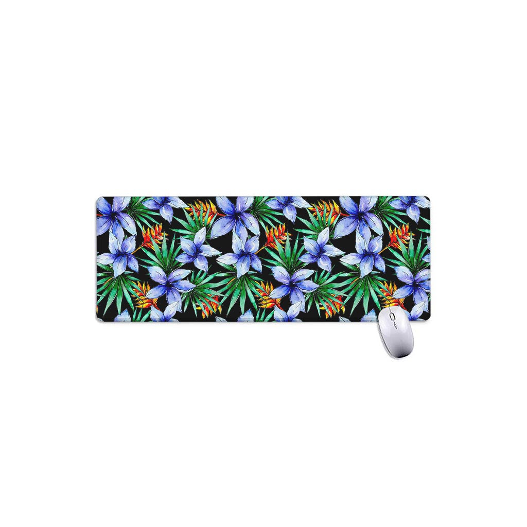 Blue Hawaiian Wildflowers Pattern Print Extended Mouse Pad