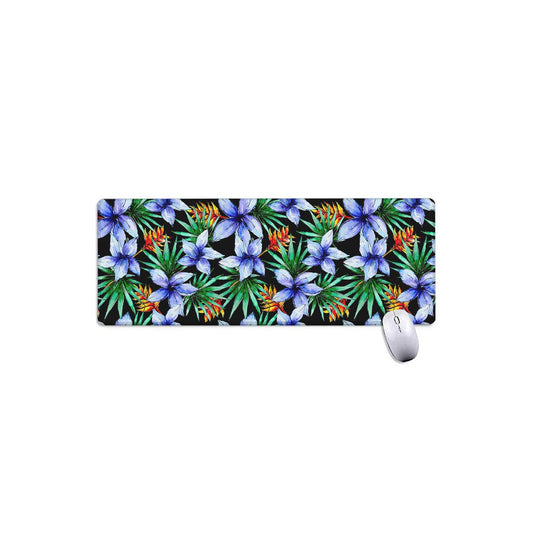 Blue Hawaiian Wildflowers Pattern Print Extended Mouse Pad