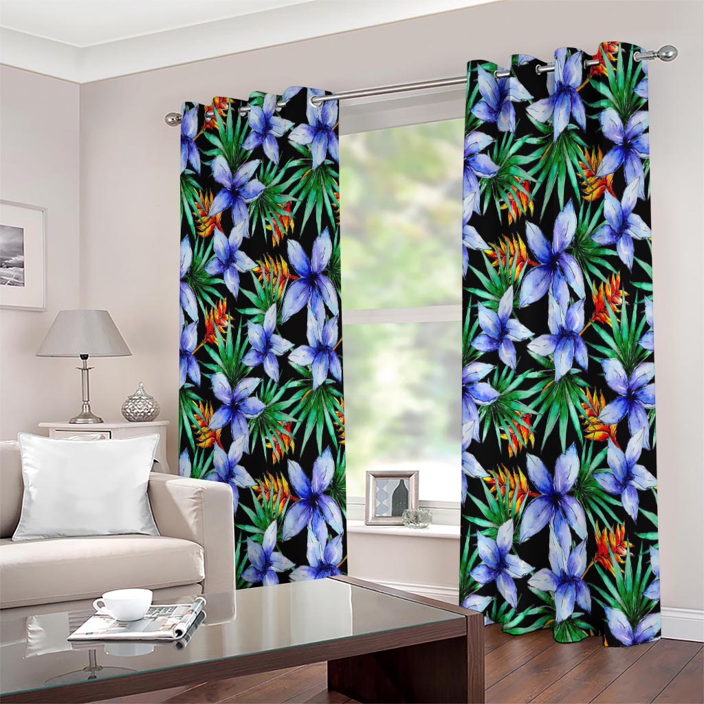 Blue Hawaiian Wildflowers Pattern Print Extra Wide Grommet Curtains