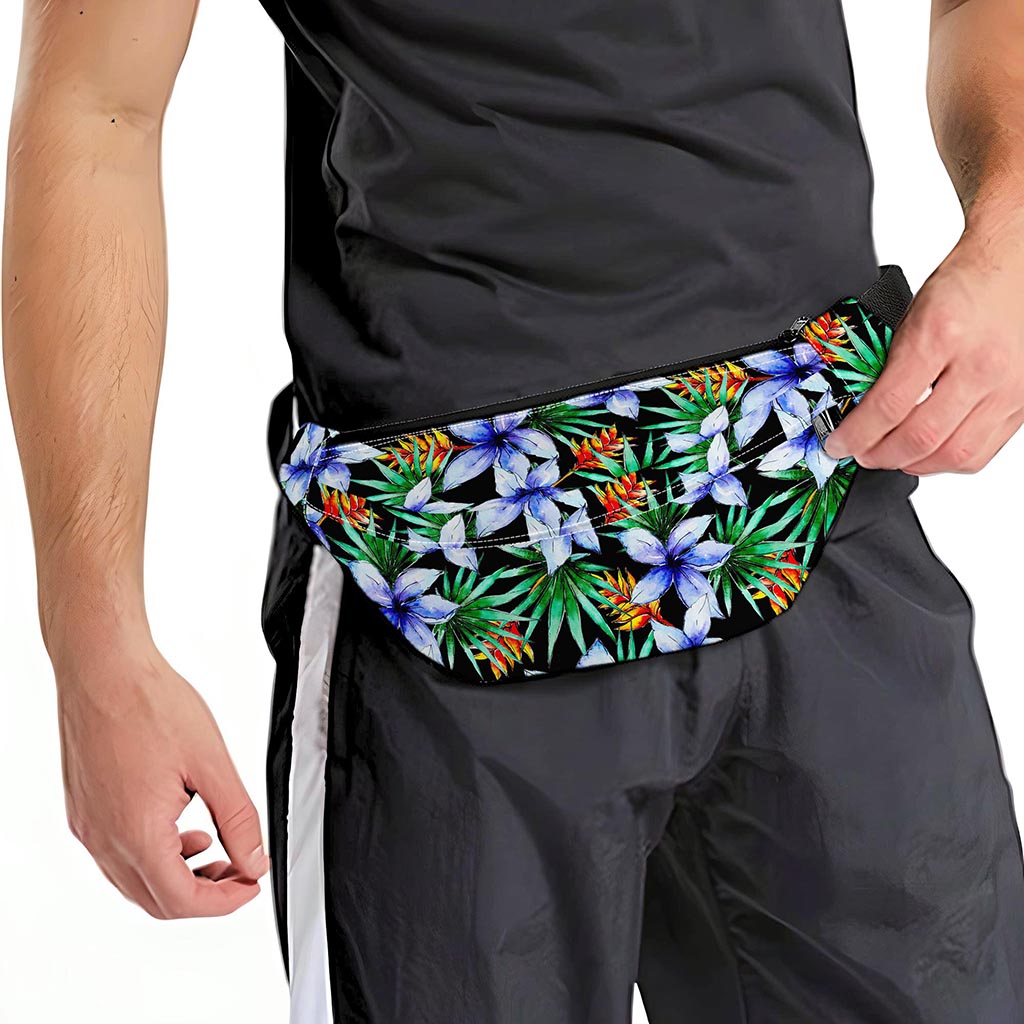 Blue Hawaiian Wildflowers Pattern Print Fanny Pack