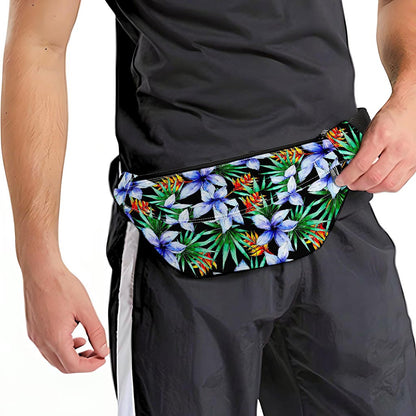 Blue Hawaiian Wildflowers Pattern Print Fanny Pack