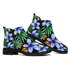 Blue Hawaiian Wildflowers Pattern Print Flat Ankle Boots